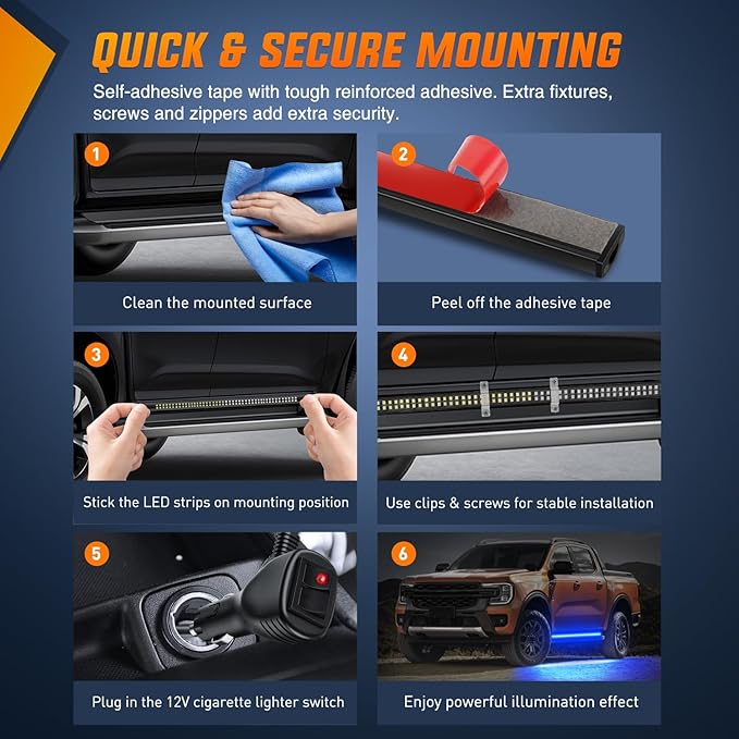 Nilight 2PCS 70 Inch Emergency Strobe Light Strip 1125 LED Running Board Lights Blue Flexible Side Flashing Warning Caution Safety Waterproof for Truck Construction Vehicles Pickup