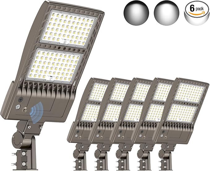 KUKUPPO 6Pack 400W LED Parking Lot Light Power Adjustable, Dusk to Dawn LED Shoebox Flood Pole Light Outdoor Parking Lighting with Slip Fit 60,000LM 5000K IP65 Waterproof 100-277V UL Listed
