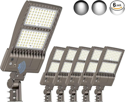 KUKUPPO 6Pack 400W LED Parking Lot Light Power Adjustable, Dusk to Dawn LED Shoebox Flood Pole Light Outdoor Parking Lighting with Slip Fit 60,000LM 5000K IP65 Waterproof 100-277V UL Listed