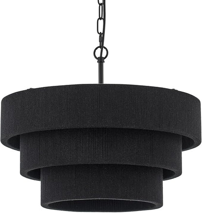 20” Boho Hand Woven Rattan Chandelier Modern 3 Round Adjustable Coastal Pendant Light for Kitchen Island Dining Living Room, Black, UL Listed