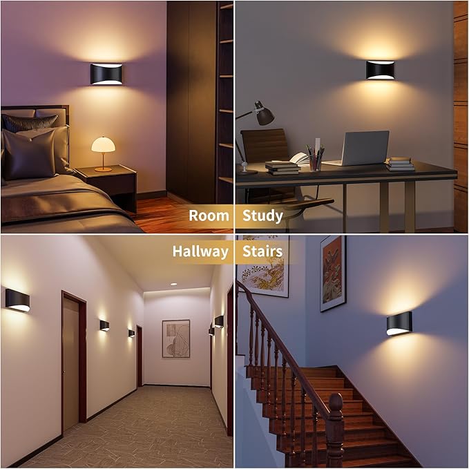 Black Modern LED Wall Sconce, 3 Colors Indoor Wall Lights, 10W Hardwired Up and Down Aluminum Wall Mount Lamp for Bedroom Living Room Hallway Corridor (Black, 4 Pack)
