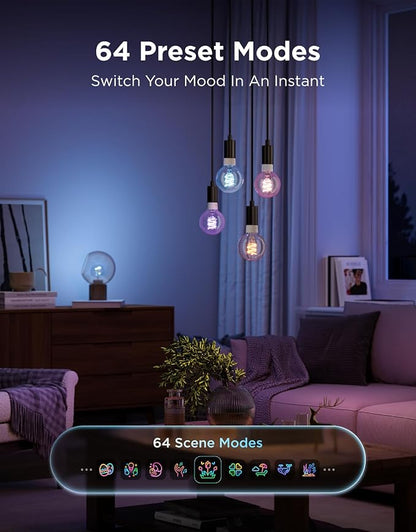 Govee Edison Bulbs, Smart Vintage Light Bulbs, RGBWW Color Changing and Tunable White, Compatible with Matter, Alexa & Google Assistant, G25 Vanity Light Bulb for Living Room Kitchen E26 Base 4 Pack
