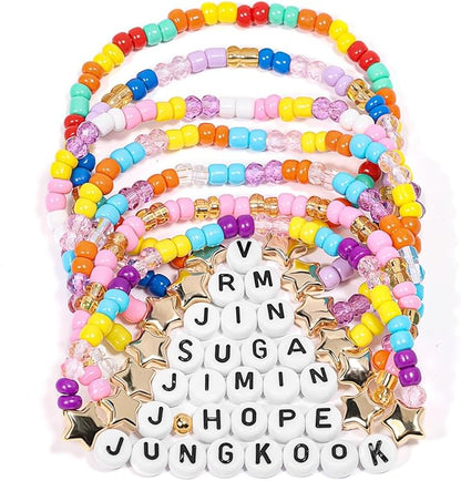 AICase for BT Merch Gifts Toys Inspired Bracelets Birthday Decorations 7 Pcs Stackable Stretch Beaded Friendship Bracelets Costume Cosplay Merchandise Gifts for Fans Women Christmas Stocking