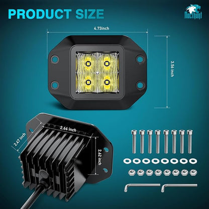 Nilight Flush Mount LED Pod Lights 2 PCS 4.7 Inch 4LED Flood Beam Backup Reverse Offroad Driving Bumper Work Grill Light for Truck ATV UTV