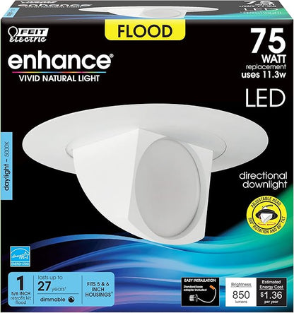 Feit Electric 4 inch Adjustable Scoop Recessed LED Downlight - 5000K Daylight - Dimmable - 65W Equivalent - 45 Year Life - 720 Lumen - High CRI