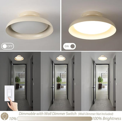 BISAMIYA Modern Dimmable LED Ceiling Light, 15.7 inch Semi Flush Mount Ceiling Light, Adjustable Angle Light Fixture, Brass Accent, for Bedroom, Kitchen, Laundry Room, 3000K/Warm White/22W