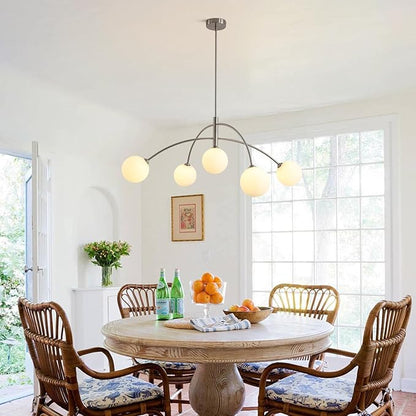 Mid Century Modern Chandelier, 5 Light Silver Sputnik Light Fixture with White Glass Globe Shade, Adjustable Modern Sputnik Chandelier for Dining Room Kitchen Bedroom