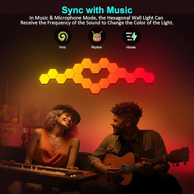 Kangtaixin Hexagon LED Lights 12 Pack - RGB Wall Panels with Music Sync, Smart App & Remote Control, DIY Modular Hex Light for Gaming Room, Bedroom, Living Room, Wall Decor