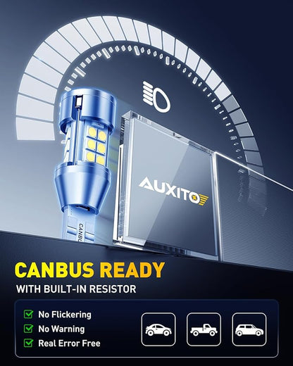 AUXITO 912 921 LED Reverse Light Bulbs, 700% Ultra Bright T15 W16W 906 904 LED Backup Lights with 3030-Chipsets, CANBUS Ready Plug and Play with Cooling Fan for License Plate Reverse Light, Pack of 2