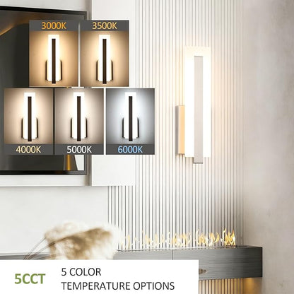 Tipace Hardwired Brushed Nickel Dimmable Modern LED Wall Sconce 2 Packs 3000K 3500K 4000K 5000K 6000K Indoor Wall Lights Up and Down Wall Mount Light for Living Room Bedroom Hallway Corridor(5CCT)