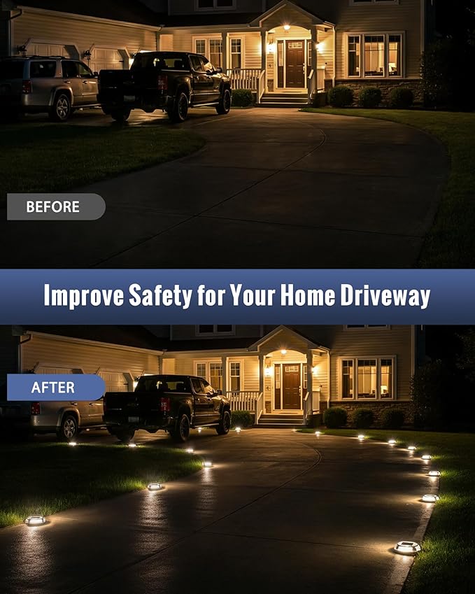 Solar Driveway Lights Dock Lights Waterproof 16 Pack, 2 Colors in 1 Outdoor LED Solar Deck Light, Solar Powered Walk Way Light Road Marker for Stair Pathway Patio(Warm & Cool)