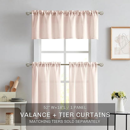 Melodieux Light Pink Semi Sheer Curtain Valance for Kitchen Cafe Small Windows Linen Rustic Rod Pocket Valance, 52 by 18 Inch, 1 Panel