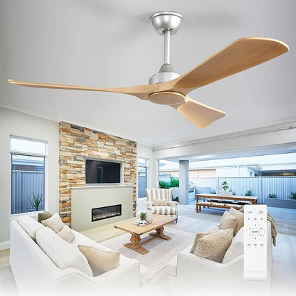 Depuley Ceiling Fan Without Light: 52 Inch 3 Blade Indoor Outdoor Fans for Patios - Wood Ceiling Fan No Light Remote APP Control Ultra Quiet DC Motor Reversible 6 Speed Timer