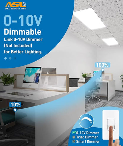 2x4 LED Flat Panel Lights for Drop Ceiling 4-Pack, 7200Lumens 0-10V Dimmable, 3CCT 3000K-4000K-6500K, 24InchX48Inch Back-Lit Recessed Troffer Light Fixtures for Shop Commercial Office, 120-277V ETL