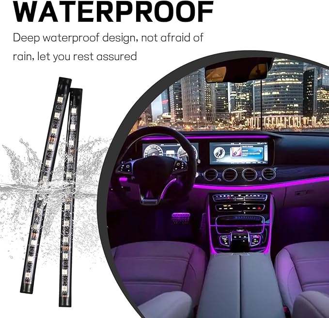 Car LED Strip Light, 12V 24 LED Interior Atmosphere Lights Under Dash Ambient Night Light, Auto Interior Decorative Lamp with Cigarette Adapter Plug (Pink Purple, Cigarette Lighter)