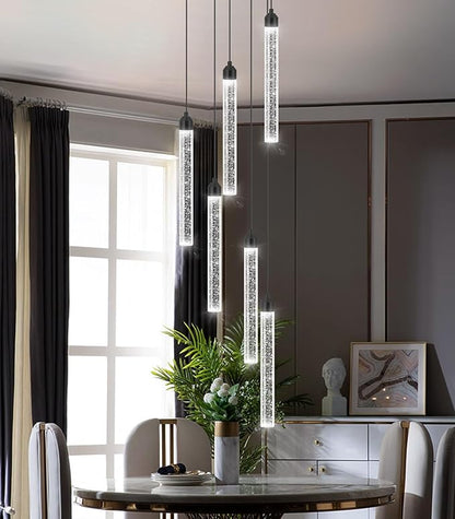 Modern Crystal Pendants Lighting Mini Chandelier for Kitchen Island LED Dimmable Ceiling Handing Lighting Adjustable Flush Mount Ceiling Light for Dining Room Hallway