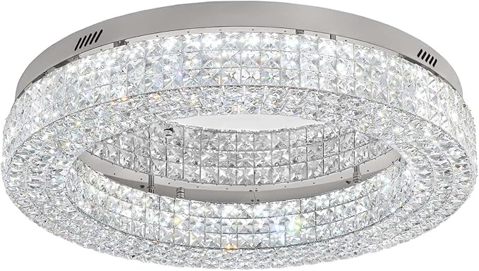 ykolupty 32'' Modern Chandeliers for Living Room Crystal Chandelier Flush Mount Ceiling Light Fixture for Dining Room Living Room Bedroom Dimmable 2700-6000K