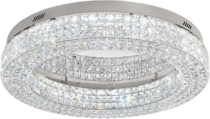 ykolupty 40'' Crystal Chandelier Light Fixture Large Chandelier for Living Room Crystal Flat Mounted Ceiling Lights Dining Room Bedroom Dimmable 2700-6000K