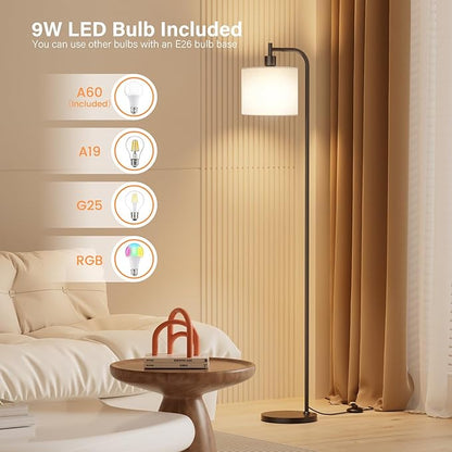 SIBRILLE Floor Lamp with Linen Shade, Dimmable Tall Standing Lamp with Remote Control & 3 Color Temperatures, Modern Corner Floor Lamps for Living Room Bedroom Office, 9W LED Bulb Included