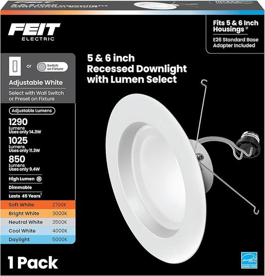 Feit Electric Canless Recessed Downlight LEDR56HO/6WYCA/6-5CCT Dimmable 1290lm - 6 Pack