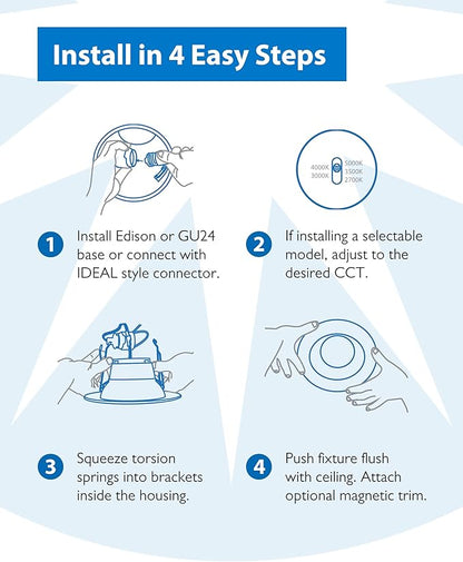 Recessed Ceiling Lights LED Downlight - 5/6 inch LED Recessed Light Fixtures - Selectable CCT 2700K-5000K, 918 Lumens, 10.3W - DLR56 Retrofit Ceiling Light, White Baffle, 12-Pk by NICOR Lighting