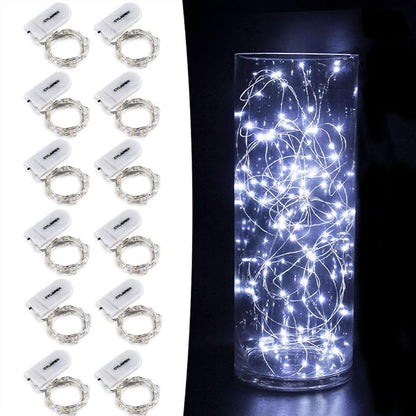 CYLAPEX 12 Pack Fairy Lights Battery Operated 7ft 20 LED Mini String Lights Silver Wire Firefly Starry Moon Lights for Wedding Mason Jars Party Christmas Centerpiece Table Decorations, Cool White