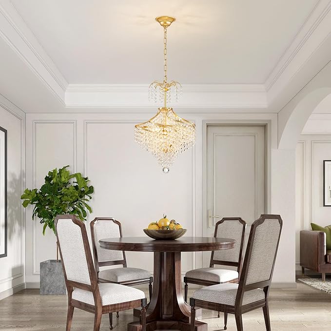 WUZUPS Clear Crystal Chandelier Pendant Flushmount Ceiling Light Modern Lighting Fixture for Bedroom Hallway Bar Kitchen Bathroom, H 20.1" x W 14.7", Gold, G9 Base