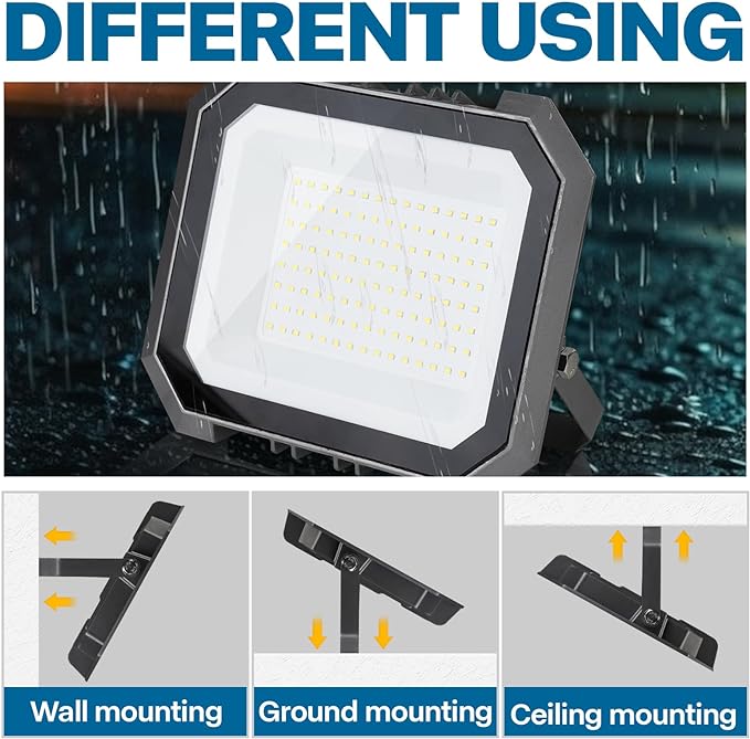 Leddictive 6 Pack LED Flood Lights Outdoor, 100W 10000LM Super Bright Floodlight Outside Work Light with 5.9FT Plug, IP65 Waterproof 6000K Outdoor LED Flood Light for Garage, Yard, Lawn, Garden