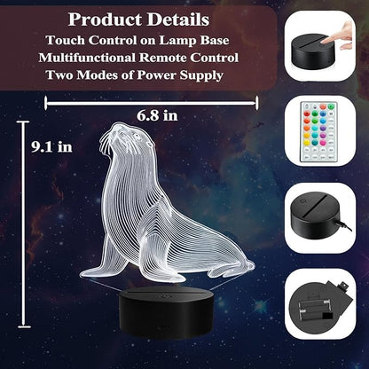Seal 3D Night Light, Seal Gifts with Remote Control, 16 RGB Colors, 4 Flashing Modes, Timer, Dimmable, Seal Animal Toys, Stuff and Ornament for for Holiday Birthday Christmas
