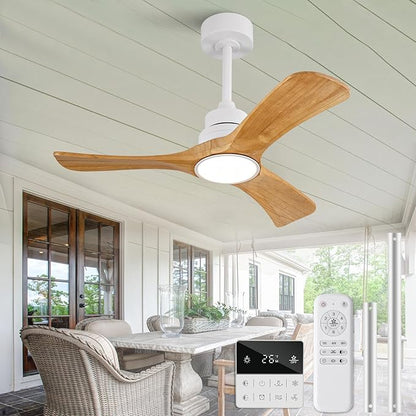 36 inch Ceiling Fan with Light and Remote Control,Wall Switch,Solid Wood Blades,Dimmable,Reversible Quiet DC Motor,Power Off Memory Modern White Ceiling Fan for Bedroom Patio Indoor/Outdoor