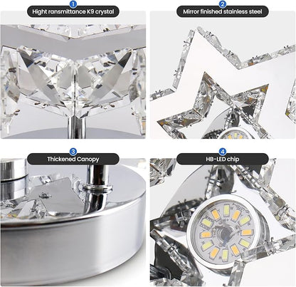 Chandelier LED Crystal Chandelier Modern Flush Mount Ceiling Light Fixtures LED Star Mini Chandeliers Light Fixture Ceiling Lamp for Kitchen Hallway Foyer Bedroom Dinning Room (Cool White)