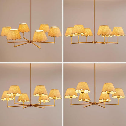 39" Boho Rattan Chandelier, 6-Lights Rustic Industrial Pendant Light Fixtures with White Woven Shade, Adjustable Height Farmhouse Large Pendant Lighting for Kitchen Dining Living Room, E26