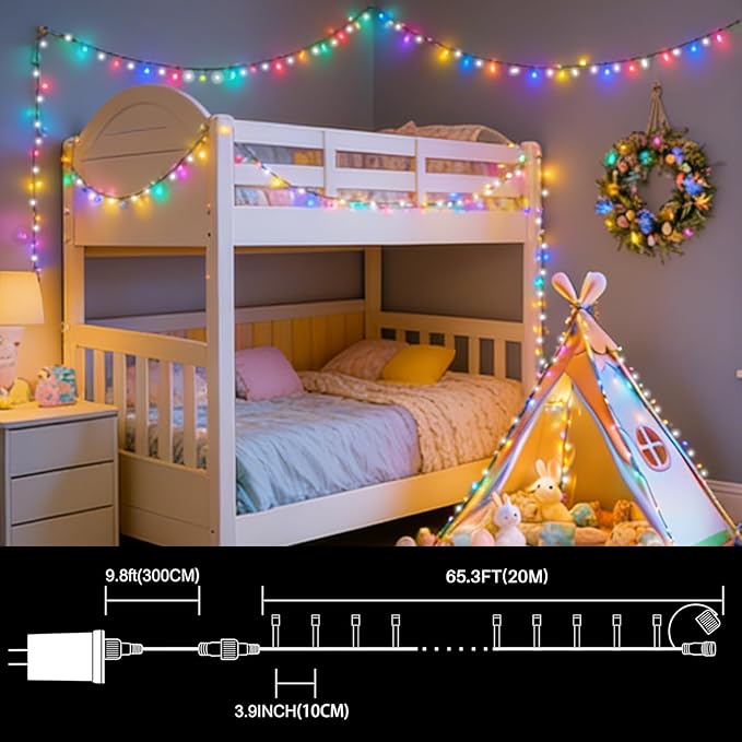 LAMPHOME 66ft Christmas Decorative Mini Lights, 200 LED Green Wire Fairy Starry String Lights Plug in, 16 Lighting Modes for Outdoor Xmas Tree Wedding Party Decoration (White and Multicolor)