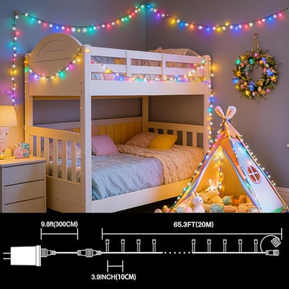 LAMPHOME 66ft Christmas Decorative Mini Lights, 200 LED Green Wire Fairy Starry String Lights Plug in, 16 Lighting Modes for Outdoor Xmas Tree Wedding Party Decoration (White and Multicolor)