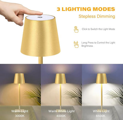 CHLORANTHUS 2 Pack Cordless Table Lamps, 3 Colors Stepless Dimming, 5000mAh Rechargeable Battery LED Desk Lamp for Bedroom/Couple Dinner/Desk/Cafe/Dining Room/Terrace