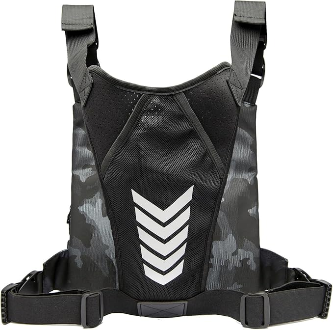 Criuage Outdoor Chest Bag for Men, Lightweight Adjustable Running Vest, Water Resistant EDC Chest Pack with Water Bottle Pocket, Breathable Back Pad for Hiking Cycling Fishing Travel (Camo)