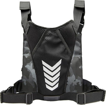 Criuage Outdoor Chest Bag for Men, Lightweight Adjustable Running Vest, Water Resistant EDC Chest Pack with Water Bottle Pocket, Breathable Back Pad for Hiking Cycling Fishing Travel (Camo)