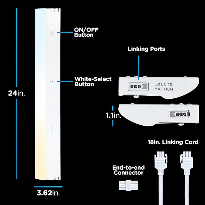 Enbrighten 24 inch Hardwired Under Cabinet Lights, 1620 Lumens, Five White Settings from (2700K-6500K), Full Range Dimmable, Under Counter Light, Linkable Under Counter Lights for Kitchen 82922-T1