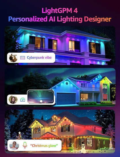 Lepro EE1 AI Permanent Outdoor Lights with Dual-Output, 200ft 120 LED RGB+IC Smart Outside Light for House Christmas Decor,Alexa Google Enabled 2.4 GHz WiFi/Bluetooth, APP Control No Remote Controller