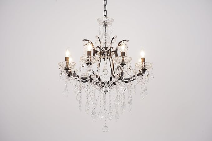 8-Light Crystal Chandelier Black Finish Modern Luxury Antique Flush Mount Chandelier with Crystal Drops Prisms Beads, Elegant Dining Room Living Room Entryway Foyer Ceiling Light Fixture
