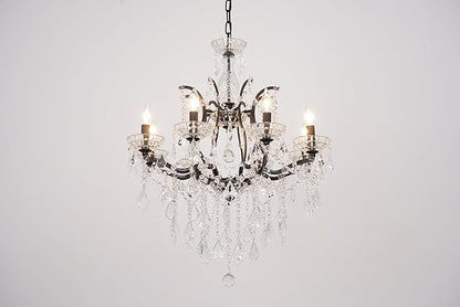 8-Light Crystal Chandelier Black Finish Modern Luxury Antique Flush Mount Chandelier with Crystal Drops Prisms Beads, Elegant Dining Room Living Room Entryway Foyer Ceiling Light Fixture