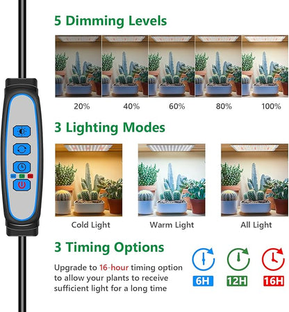 Aumtrly Grow Lights for Seed Starting, 552 LED Full Spectrum Plant Light Panel for Growing Indoor Plants, Slim Grow Lamp with UL Adapter, 6/12/16H Timer, 3 Light Modes, 5 Dimmable