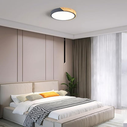 Modern LED Ceiling Light, Minimalist Wood Flush Mount Ceiling Light Fixture, 4000K Not Dimmable, Circle Lighting Lamp with Acrylic Lampshade for Bedroom Dining Room Laundry (Grey, 11.8'')