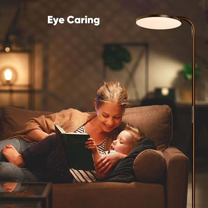 SIBRILLE 36W LED Floor Lamp, Super Bright Standing Lamp, Modern Stepless Dimmable Torchiere Tall Lamp with Remote Control, 350°Rotating Head Reading Floor Lamp for Living Room, Bedroom, Office