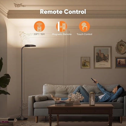 SIBRILLE 36W LED Floor Lamp, Super Bright Standing Lamp, Modern Stepless Dimmable Torchiere Tall Lamp with Remote Control, 350°Rotating Head Reading Floor Lamp for Living Room, Bedroom, Office