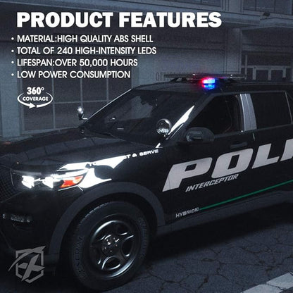 Xprite Red&Blue 240LED Rotating Beacon Light w/Magnetic Base，Safety Warning Police Flashing Lights for Law Enforcement Vehicles Forklift Patrol Security Trucks Cruiser UTV ATV Snowplow Volunteer