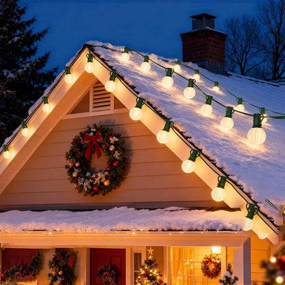 25ft Outdoor Christmas LED String Lights,G40 Frosted White Globe Lights with 27pcs Plastic Bulbs,Round Bulb Christmas Lights for Indoor/Outdoor Wedding Backyard Cafe Garden Xmas Decor