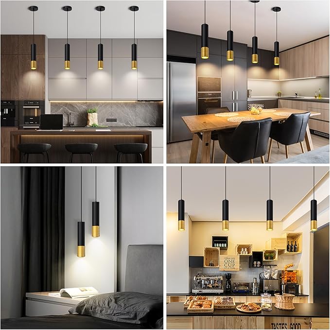 OKELI Modern Pendant Light,LED Black and Glod Pendant Lights Fixtures,3 Color Pendant Lighting for Kitchen Island, Bar,15W,2700K-6000K,ETL