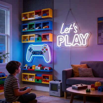 "Let's Play" Playful Neon Light - Fun & Engaging LED Wall Art for Game Room, Playroom, Kids Bedroom or Family Room Decor, Dimmable USB, Inviting Gift for Gamers, Kids & Families