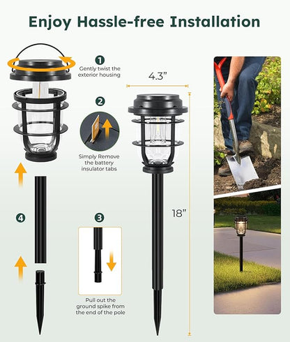 Vuees 4-Pack Solar Pathway Lights, Bright Auto Garden Lights Decor - Durable Landscape Lighting for Lawn, Patio, Walkway, Driveway, Housewarming Gift Ideas